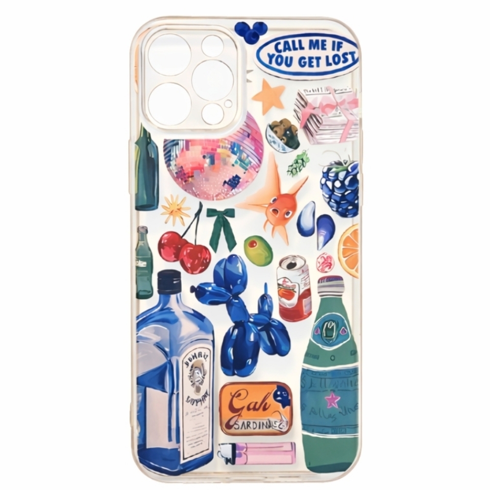 iPhone 13 / 14 Case Clear Collage Print Cherries Balloon Dog Disco Ball